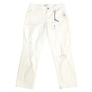 3/$25 Skinnygirl White Mid Rise Distressed Knee Straight Leg Crop Jeans